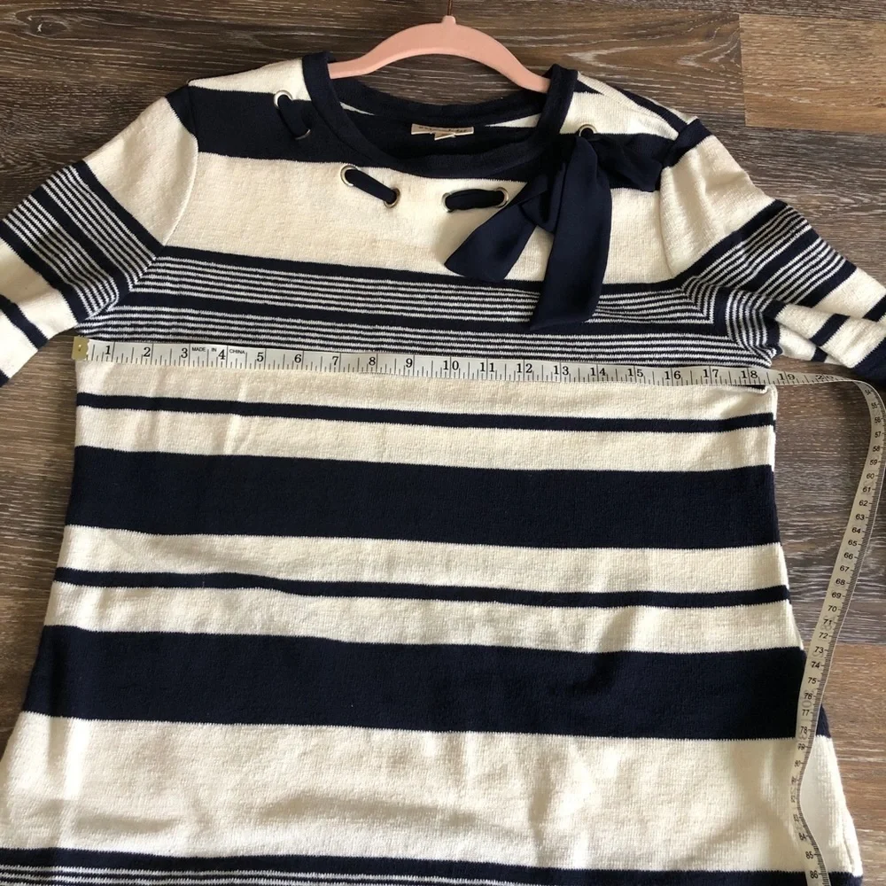 Maison Jules Striped Tie Front Lightweight Sweater M Blue Twee Nautical Classic